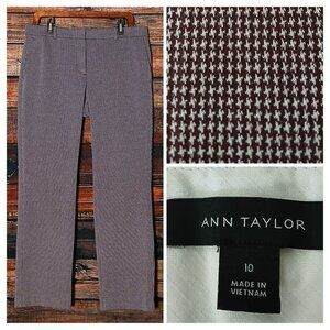 Ann Taylor Pants Size 10 Eva Curvy Ankle Crop Burgundy Houndstooth Mid Rise